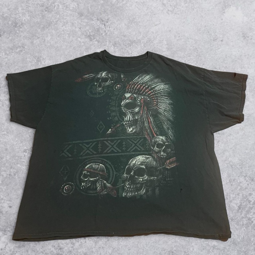 Y2K 2000s oversized Skull and Feathers graphic distressed tshirt men’s 3XL